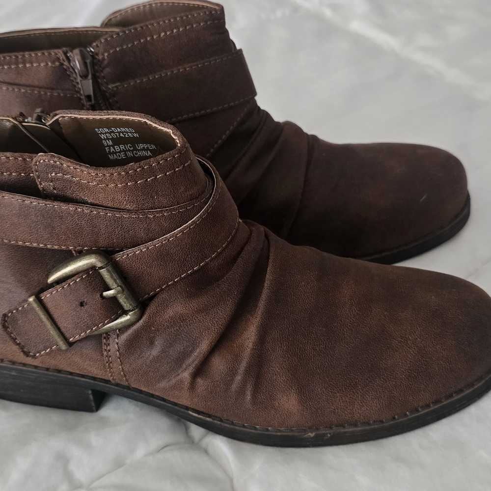 Sugar Chocolate Brown Ankle Booties with Strap Detail